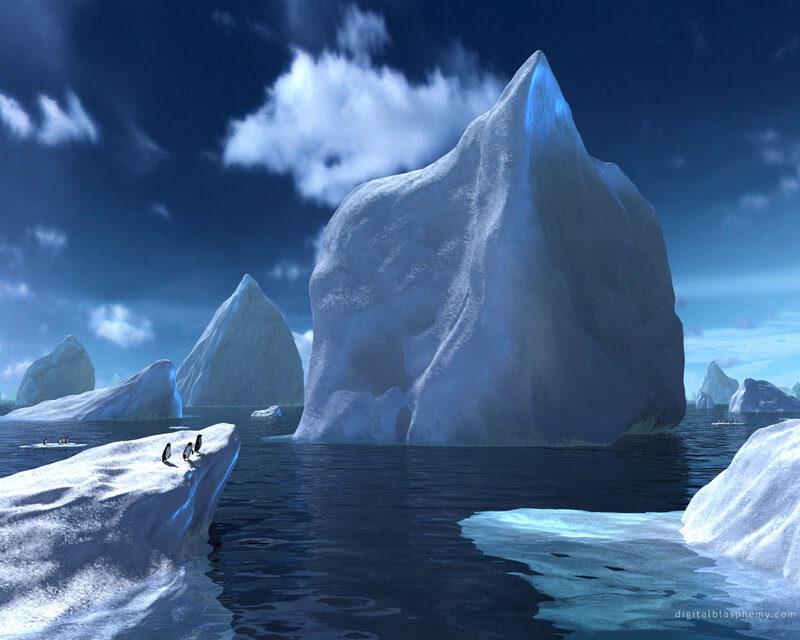 Penguins on Ice Floes — Blue, Serene