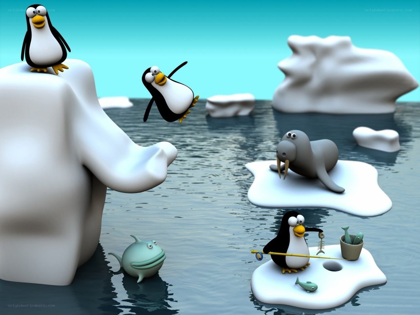 Penguins on ice floes