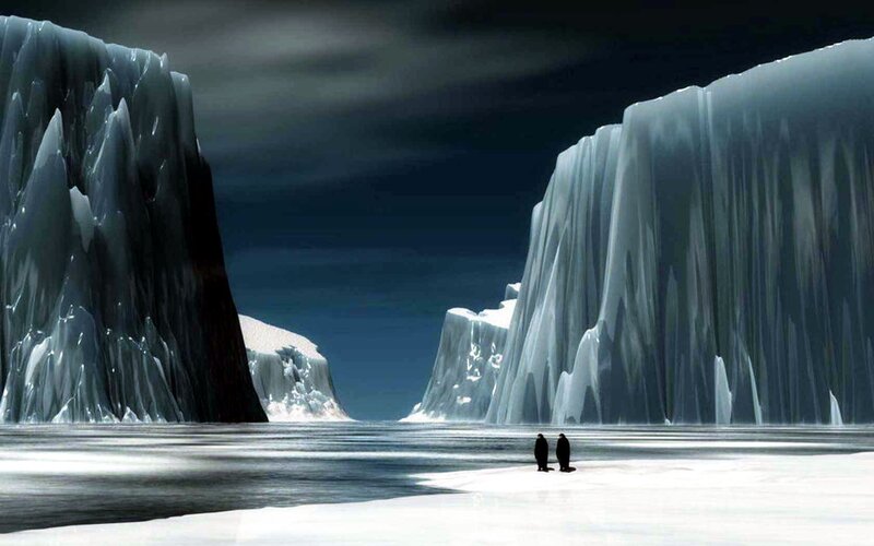 Penguins on Ice — White, Dramatic, Night