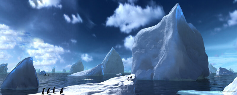 penguins on icebergs