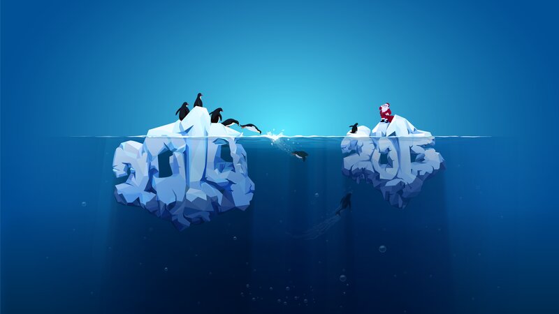 Penguins on Icebergs — Blue