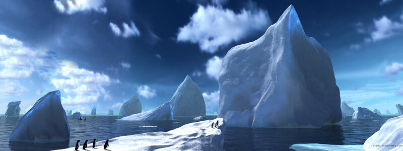 penguins on icebergs