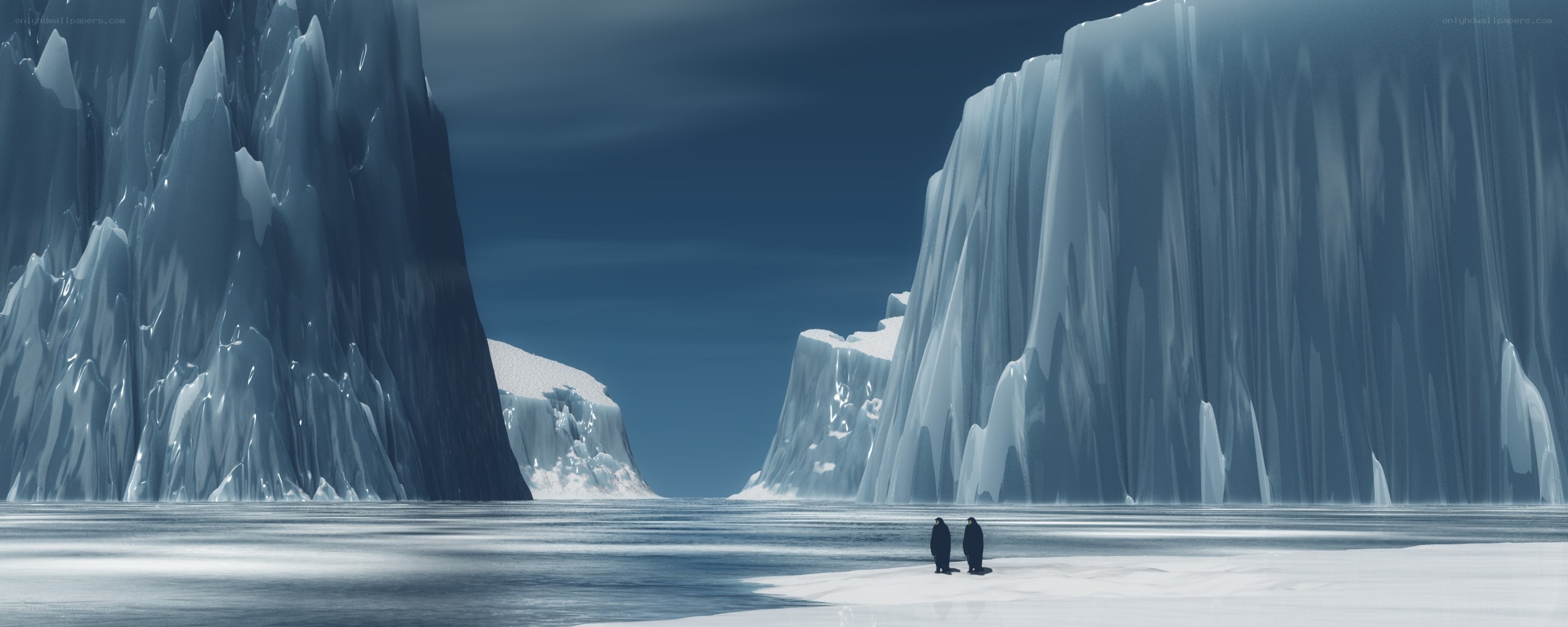 penguins on icy landscape