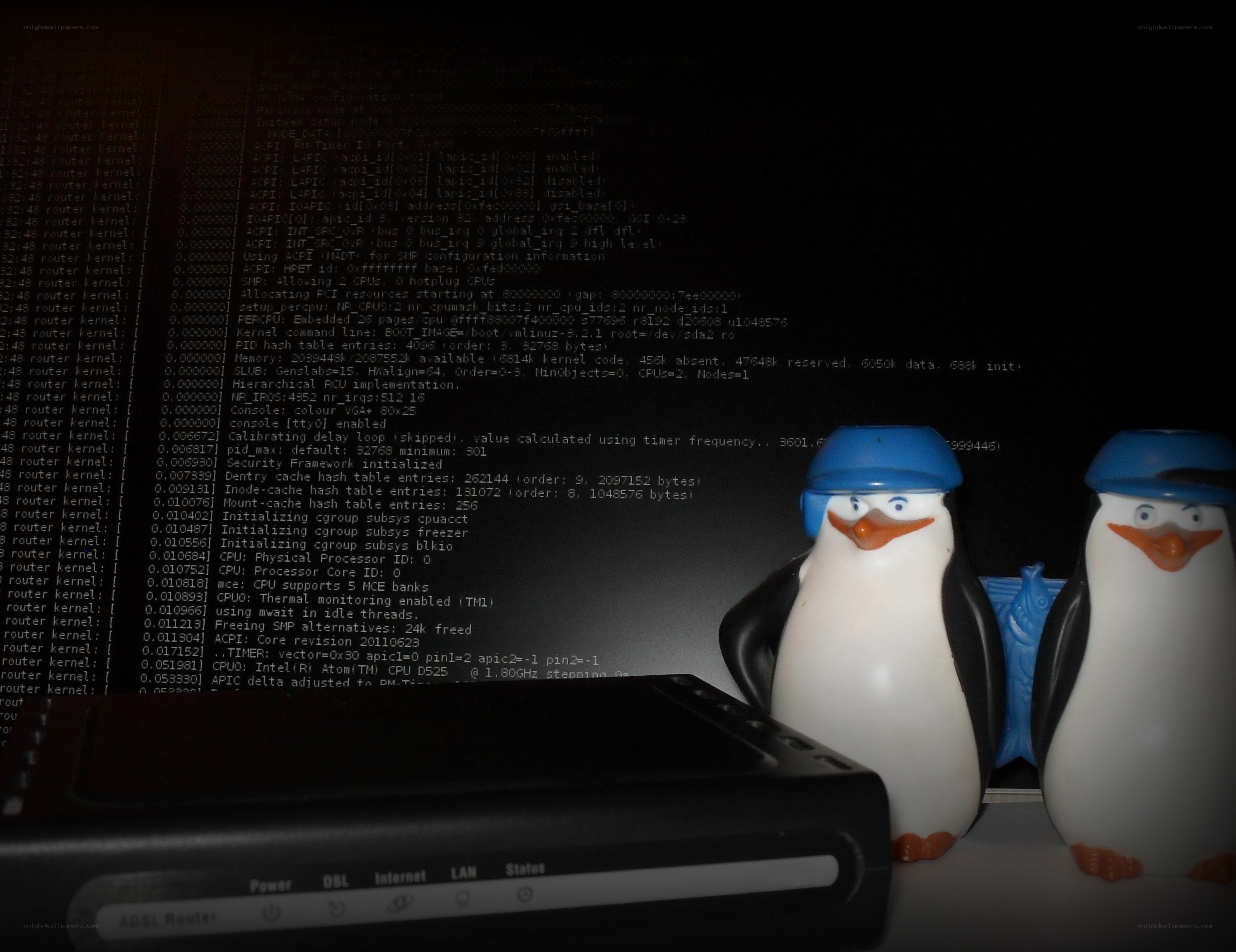 penguins on router boot screen