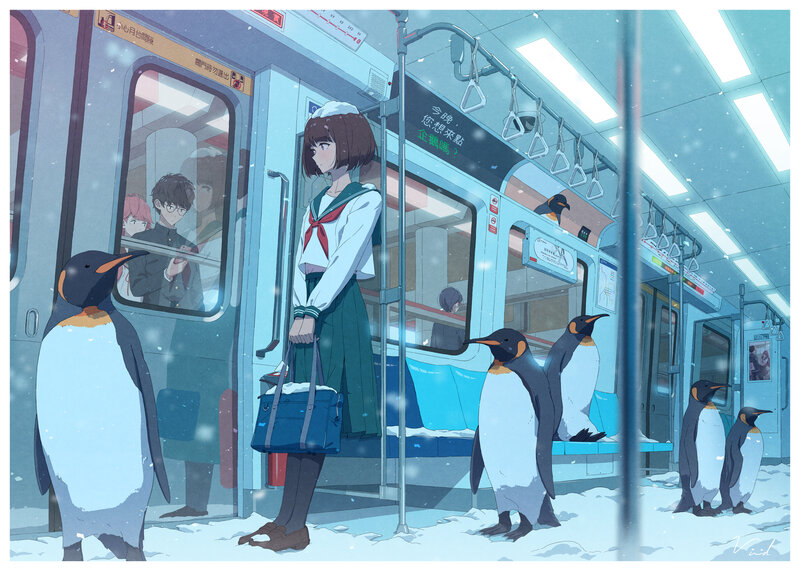 Penguins on Subway Platform