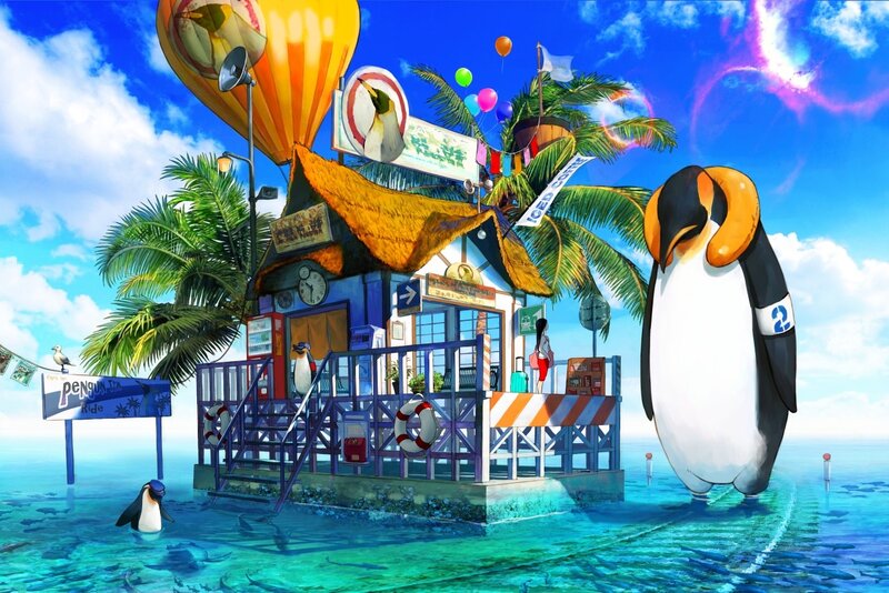 Penguins on Tropical Island