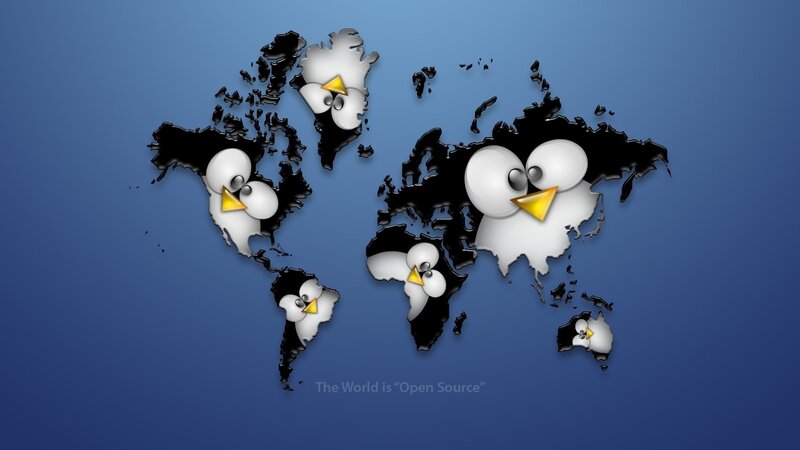 Penguins on World Map — Blue