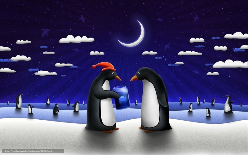 Penguins under the moon