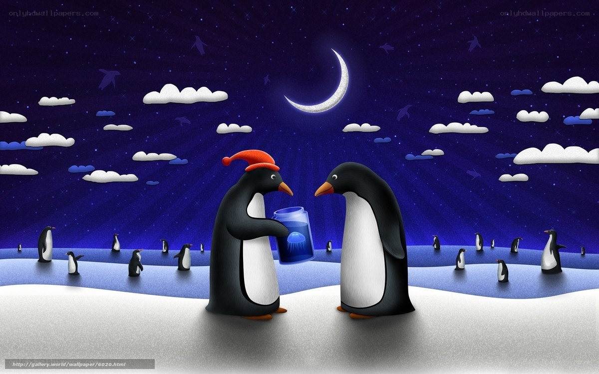 Penguins under the moon