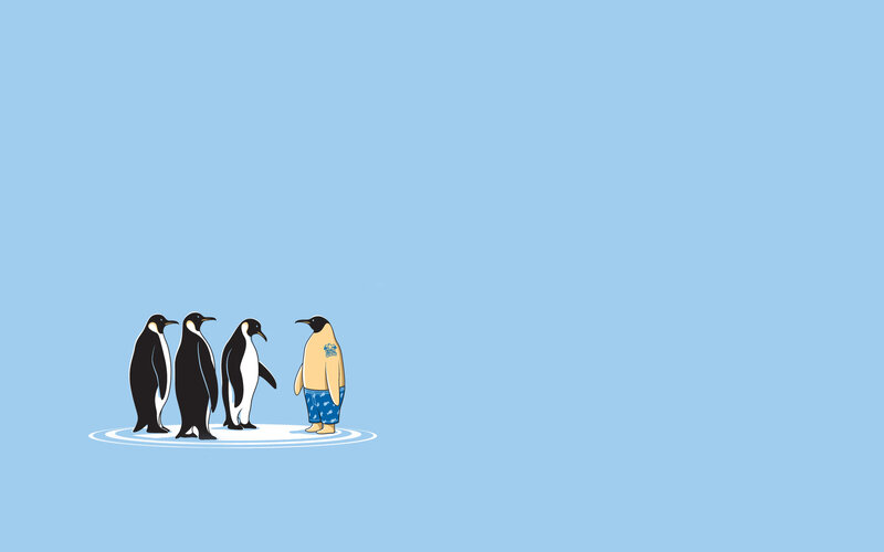 Penguins with a human