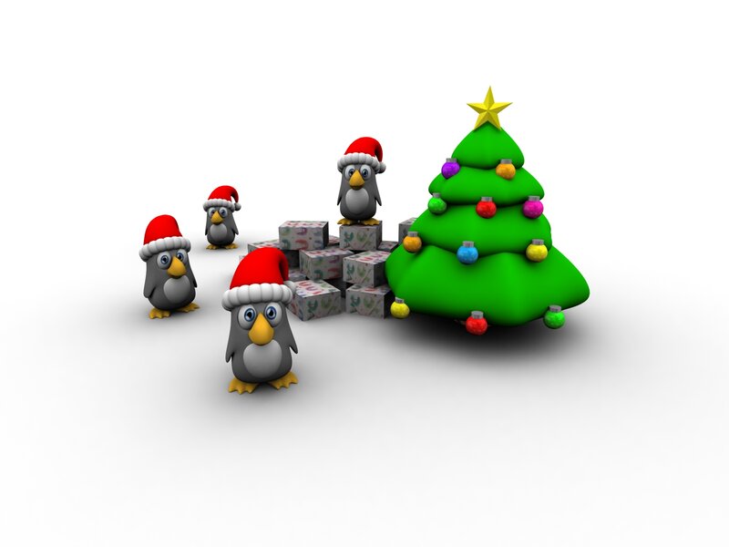 Penguins with Christmas Tree — Green