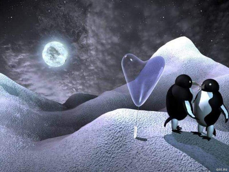 Penguins with Heart Balloon