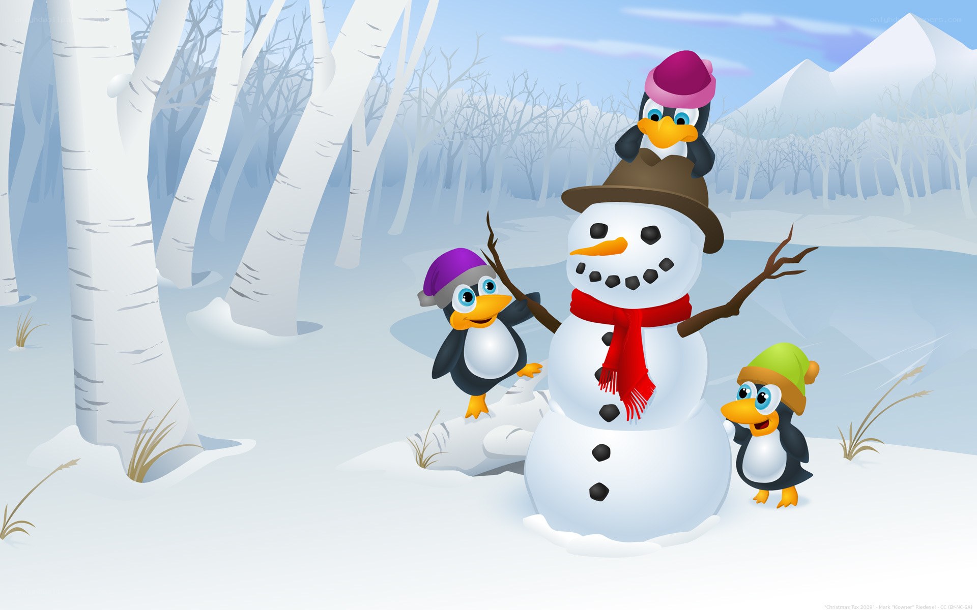 penguins with snowman