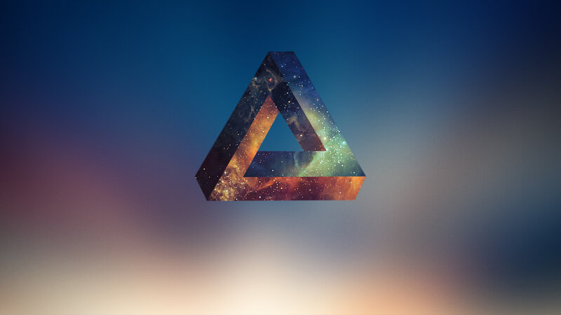 Penrose Triangle with Galaxy — Blue, Cosmic, Digital Art