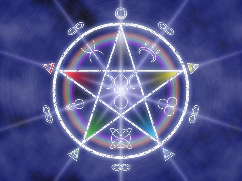 Pentagram with Symbols — Blue