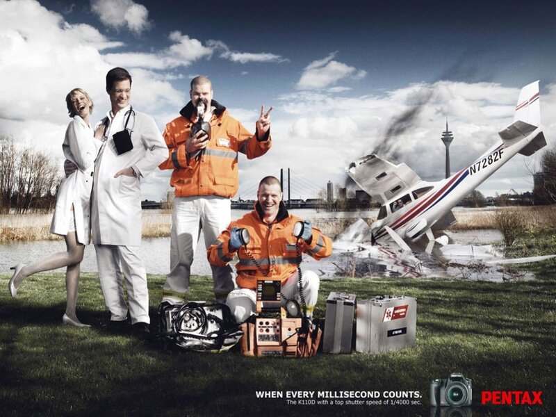 Pentax camera ad with rescue scene