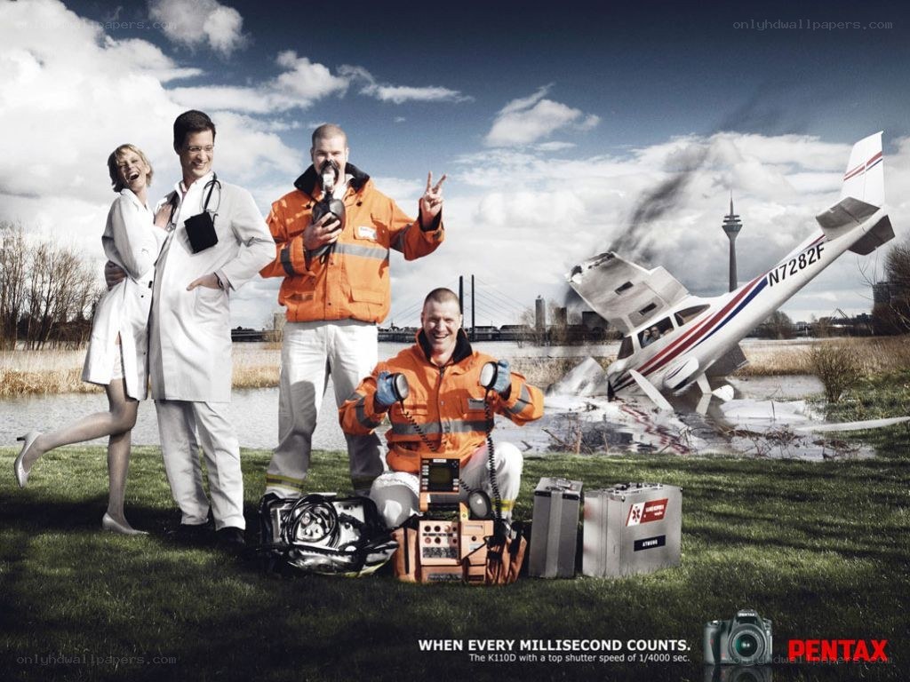 Pentax camera ad with rescue scene