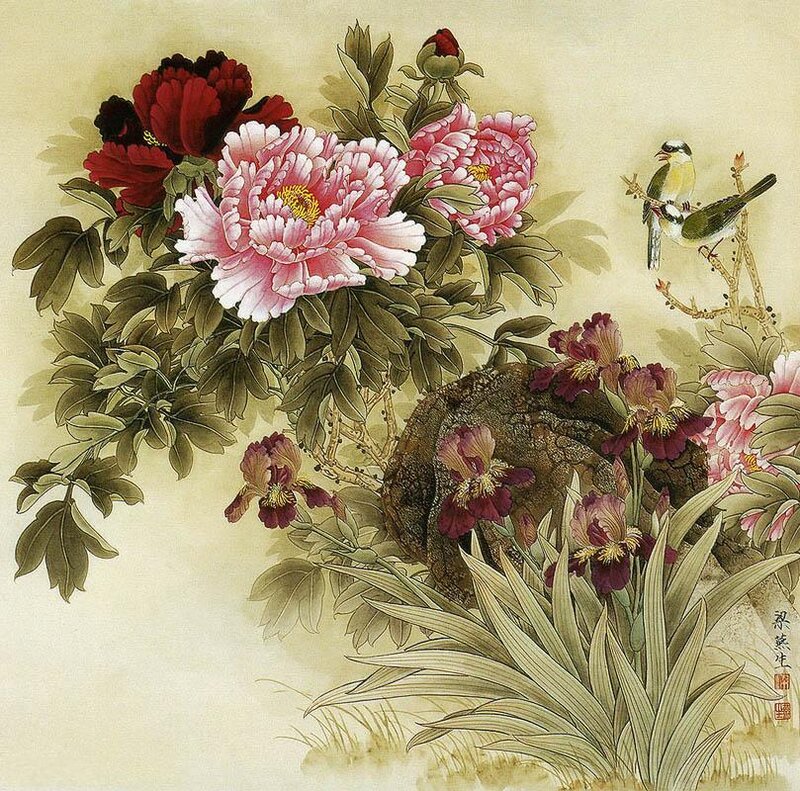 Peonies and Birds