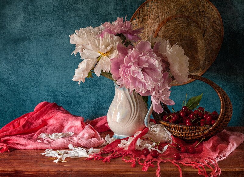 Peonies and Cherries