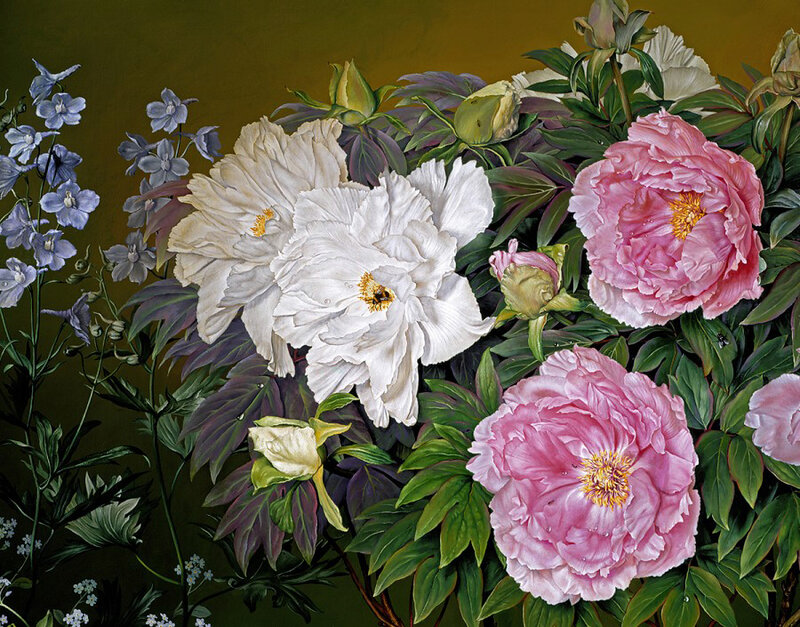 Peonies and Delphiniums