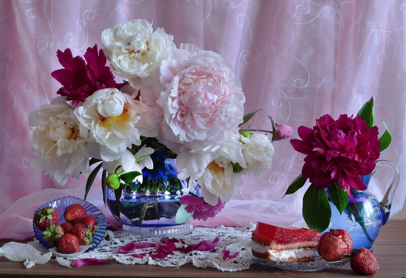 Peonies and Strawberries — Pink, Serene