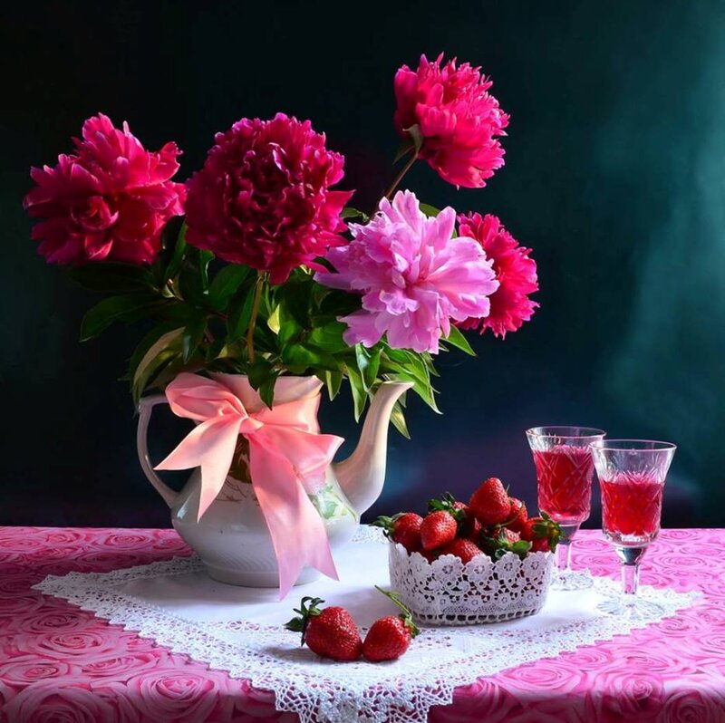 Peonies and Strawberries