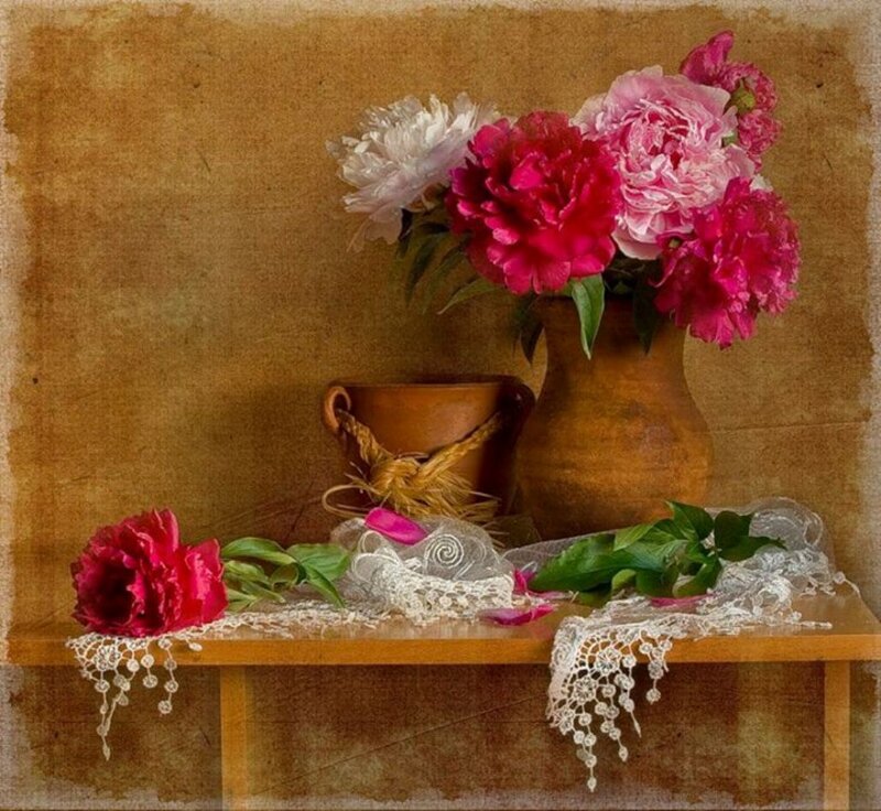 Peonies in a Vase — Brown