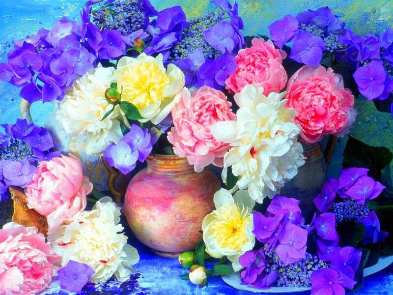 Peony and Hydrangea Bouquet — Blue