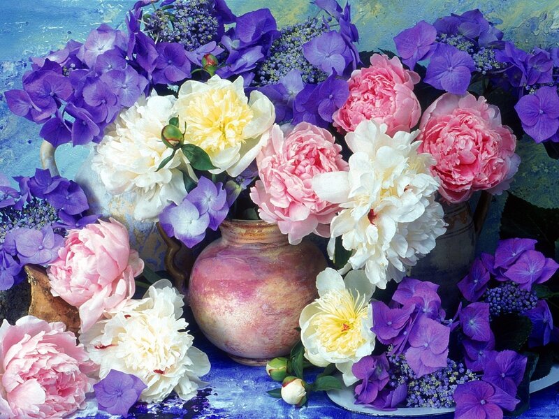 Peony and Hydrangea Bouquet — Purple, Calm