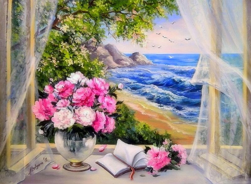 Peony Bouquet by Window