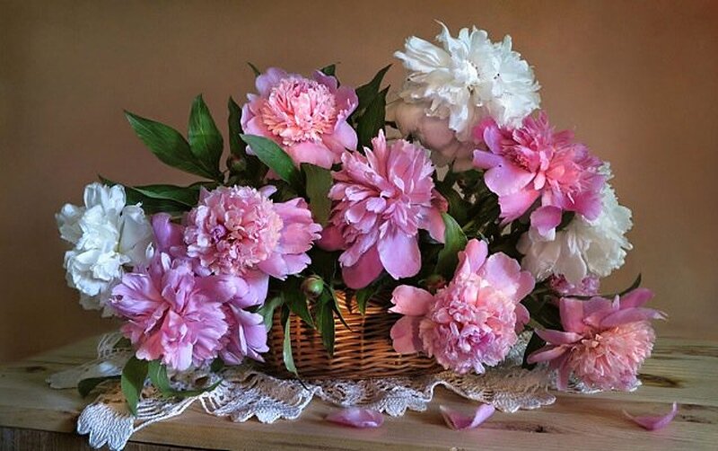 Peony Bouquet in Basket — Pink, Calm