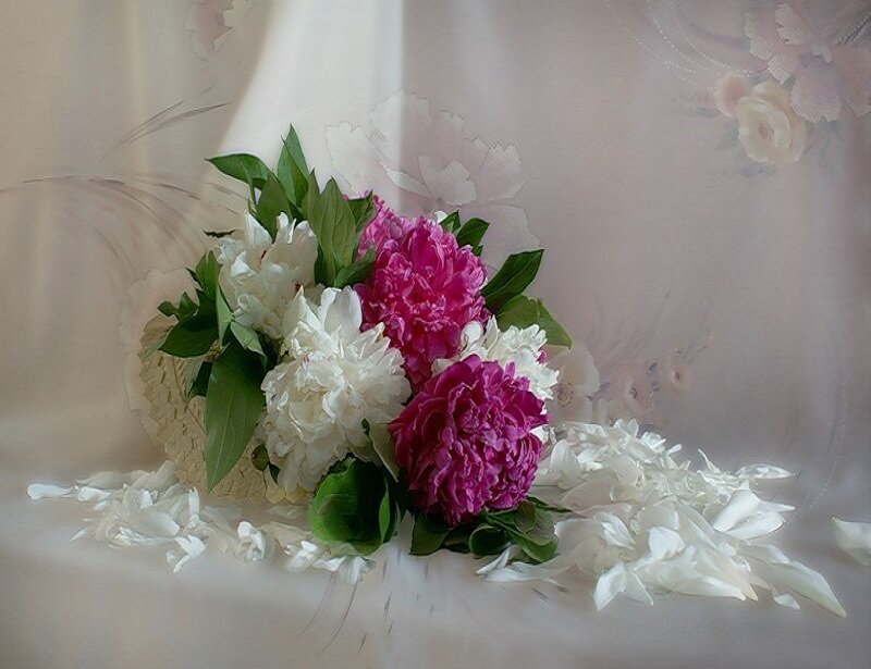 Peony Bouquet in Basket