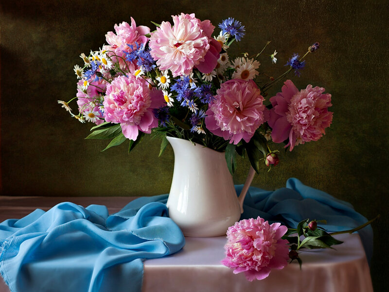 Peony Bouquet in Pitcher — Pink, Serene