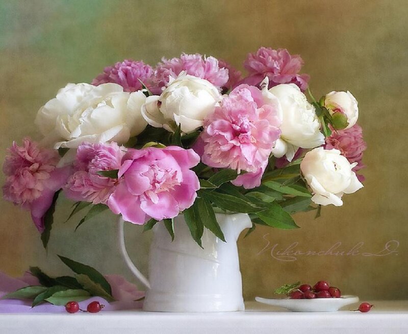 Peony Bouquet in Pitcher