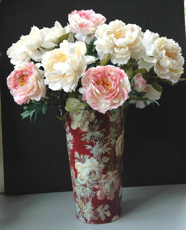 peony bouquet in red vase