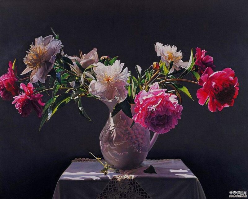Peony Bouquet in Vase — Purple, Dramatic
