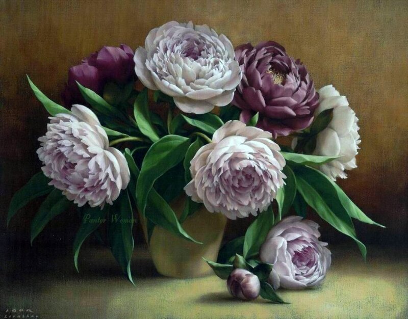 Peony Bouquet in Vase — Purple, Serene
