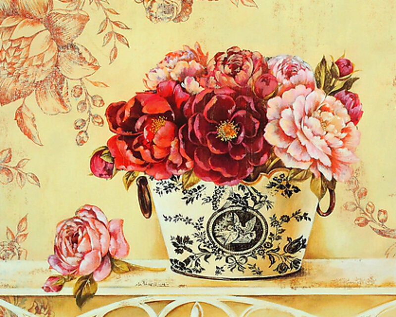 Peony Bouquet in Vase — Red, Calm, Illustration