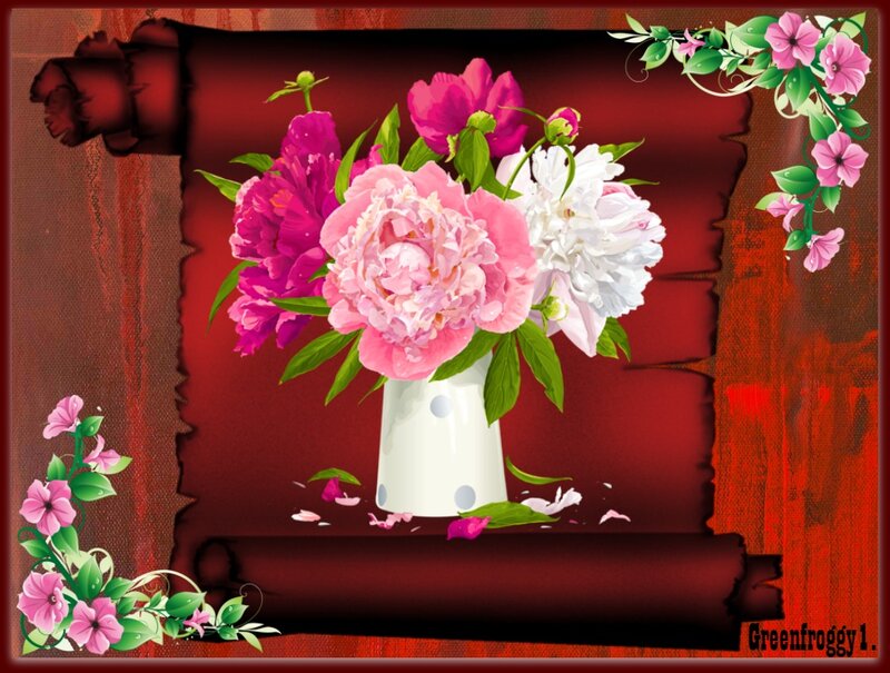 Peony Bouquet in Vase — Red, Festive