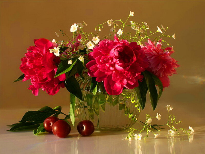 Peony Bouquet in Vase — Red, Serene