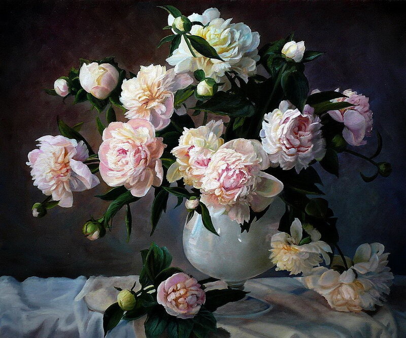 Peony Bouquet in Vase — White