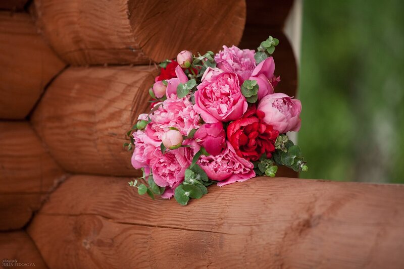 Peony Bouquet on Log