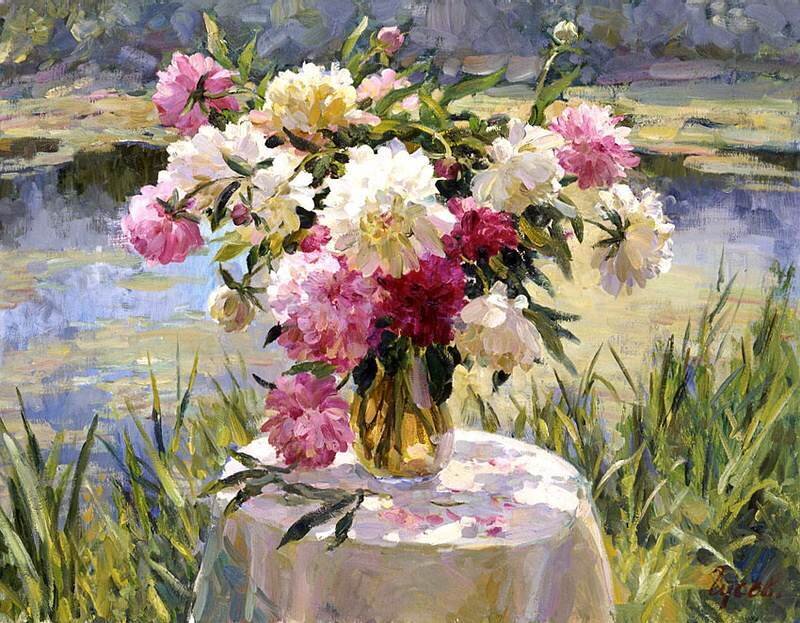 Peony Bouquet on Table — Pink, Serene