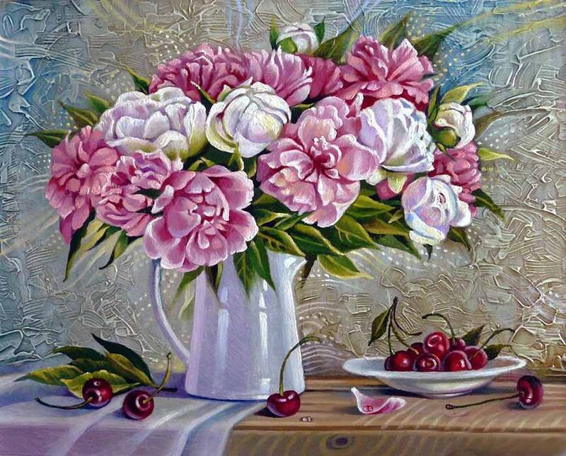 Peony Bouquet with Cherries