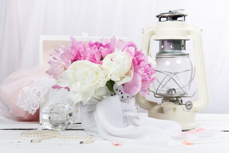 Peony Bouquet with Lantern