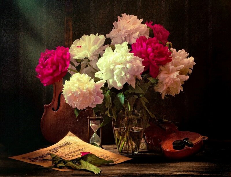 Peony Bouquet with Violin