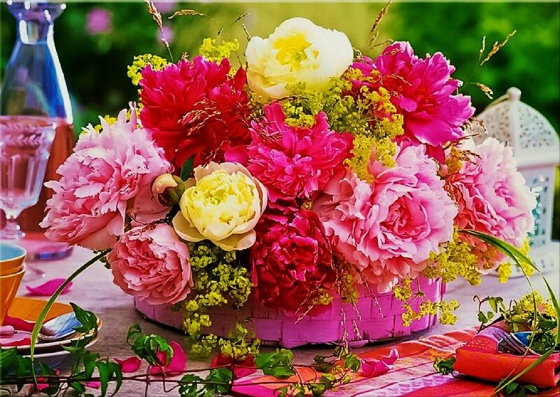 Peony Flower Arrangement — Pink, Vibrant, Afternoon
