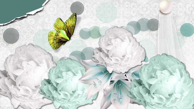 Peony Flowers and Butterfly
