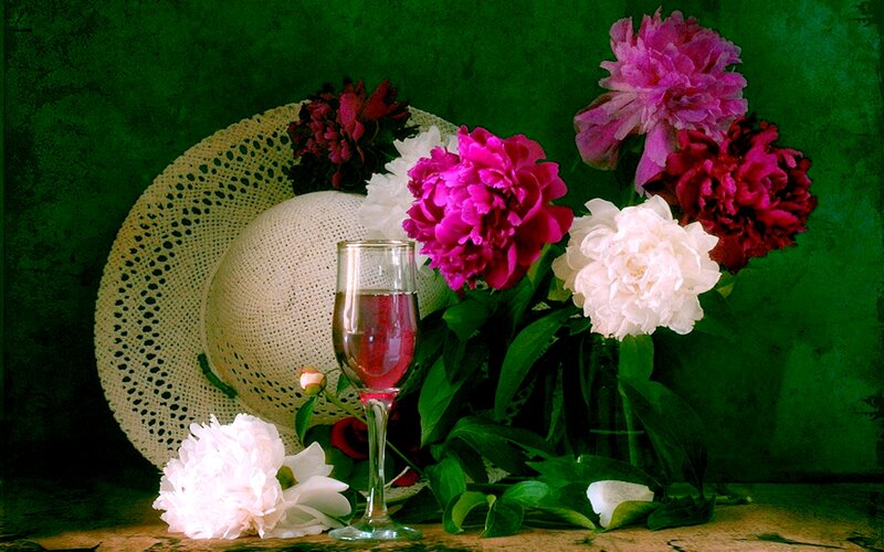 Peony Flowers and Hat
