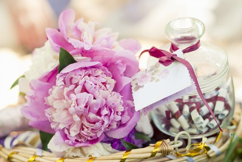 Peony Flowers in Basket — Pink